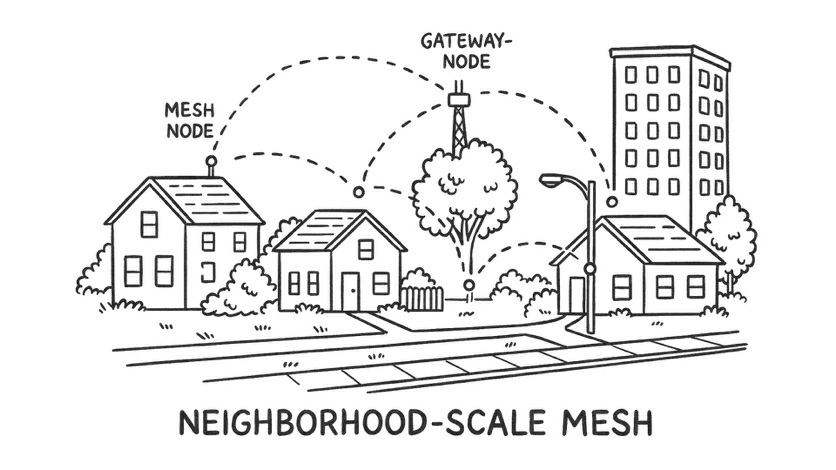 Diagram of a neighborhood mesh network layout