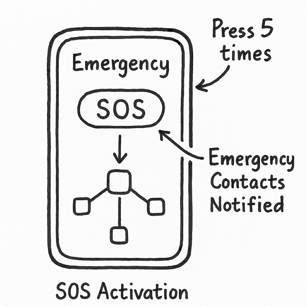 Illustration of smartphone SOS activation steps