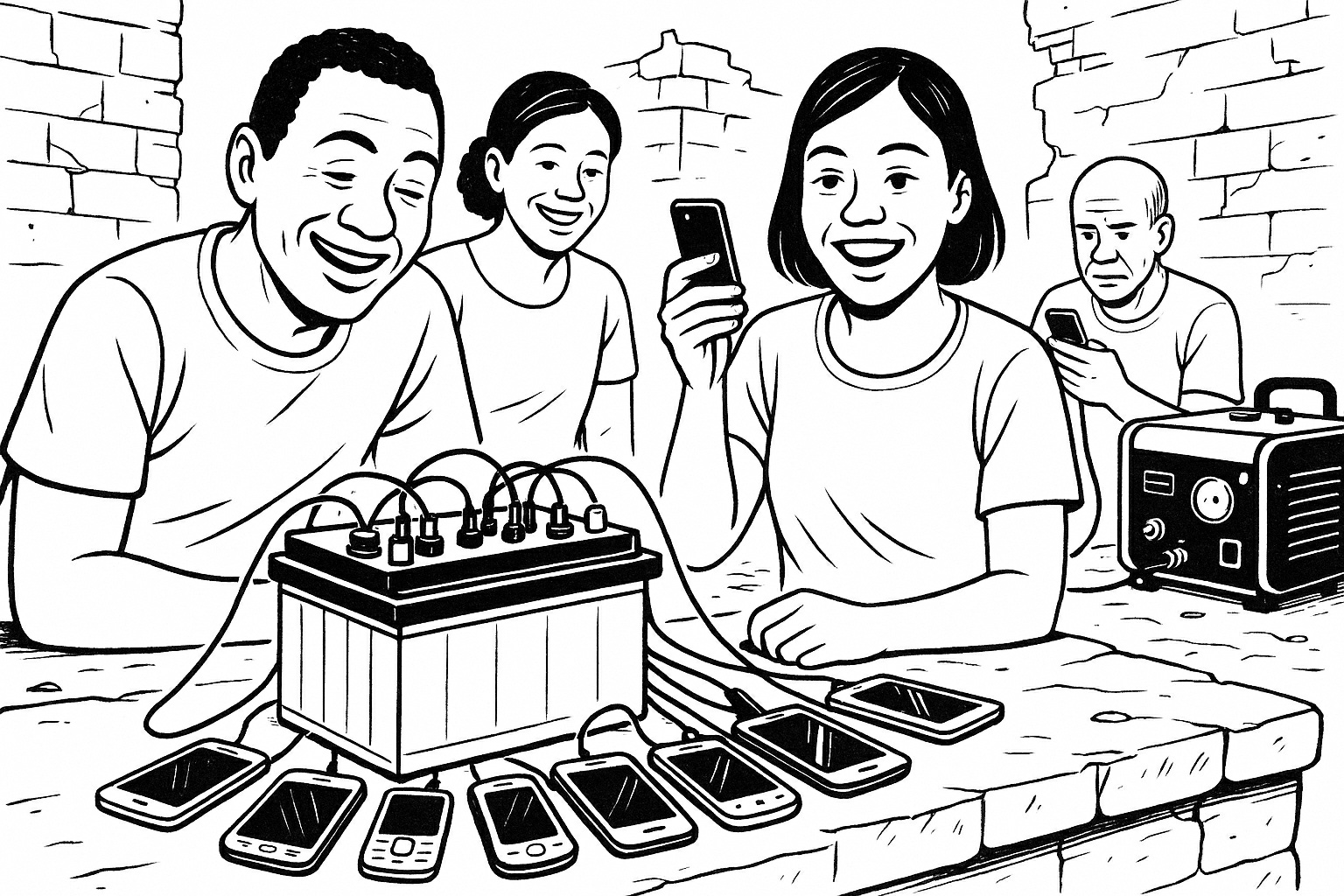 Illustration from Stay Connected - Charging phones from a car battery