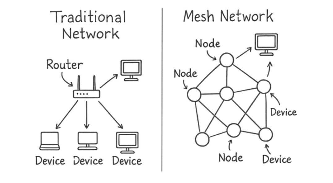 Comparison between traditional and mesh networks